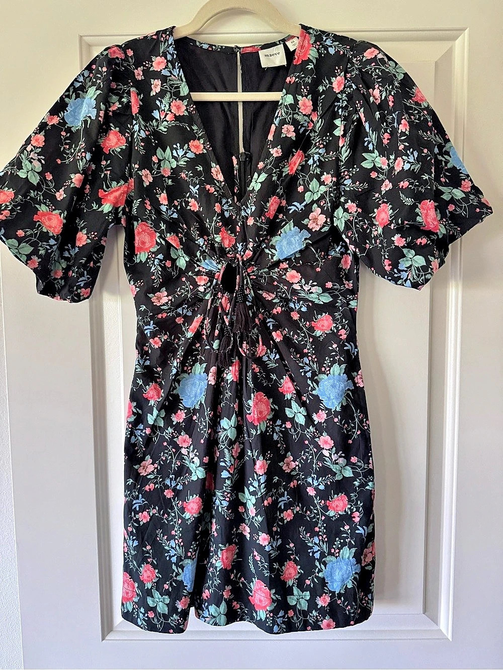 Maeve Anthropologie Floral Tie Front Cutout Mini Dress XS